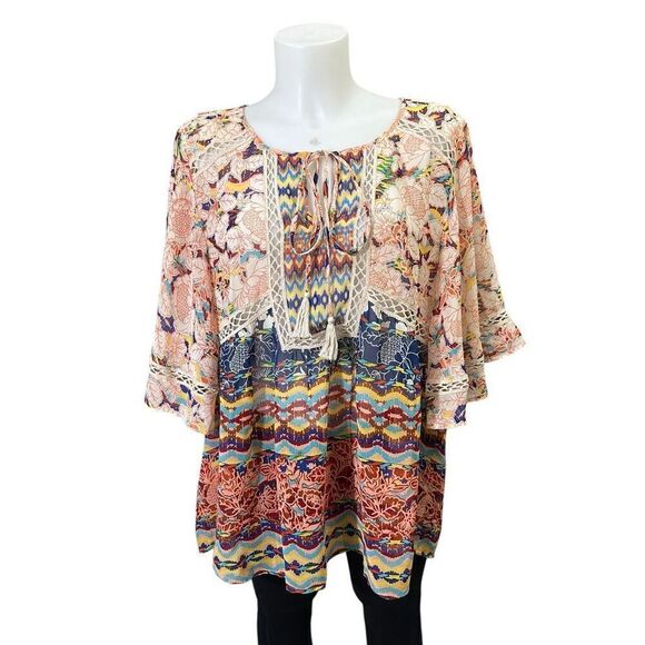 ANTHROPOLOGIE Meadow Rue Batai Prairie Blossom Peasant Tassel Blouse sz‎ L - Picture 1 of 9